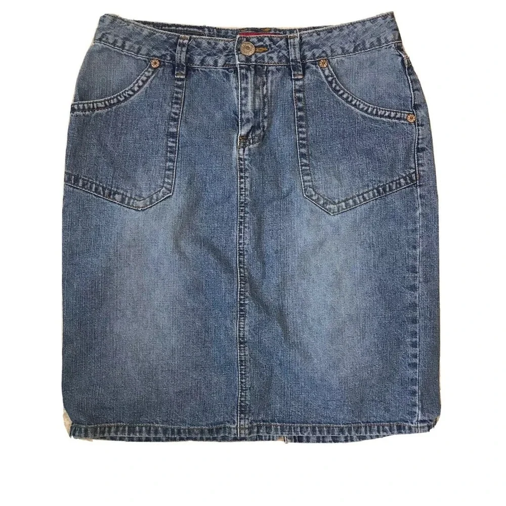 Unionbay Jean Skirt Junior 7 Straight Kick Split Denim Cotton 28x19 Pocket Flap‎